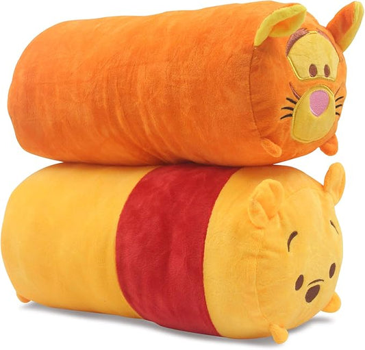 Finex 2 Pcs Set Pooh Bear and Friends Plush Travel Pillow Stackable Long Cushion for Long Flight car Ride Cruise