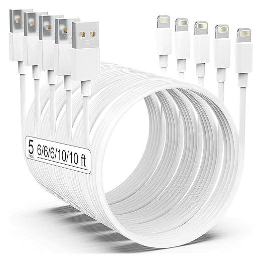 AZMOGDT Apple MFi Certified iPhone Charger 5pack [6/6/6/10/10FT] Long Lightning Cable Fast Charging Cord iPhone Charging C...