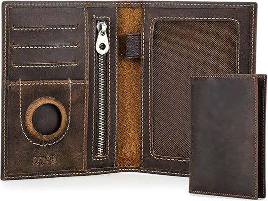 CONTACTS Full Grain Leather Airtag Passport Holder RFID Blocking Travel Passport Wallet Slim Passport Cover Case with 4 Ca...