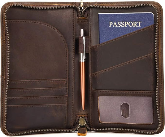 Polare Full Grain Leather Passport Holder With YKK Zipper RFID Blocking Travel Document Organizer Ticket Holder Cover Case...