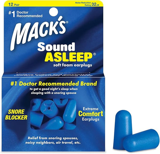 Mack’s Sound Asleep Soft Foam Earplugs, 12 Pair – 32dB High NRR, 37dB SNR – Comfortable Ear Plugs for Sleeping, Snoring, T...