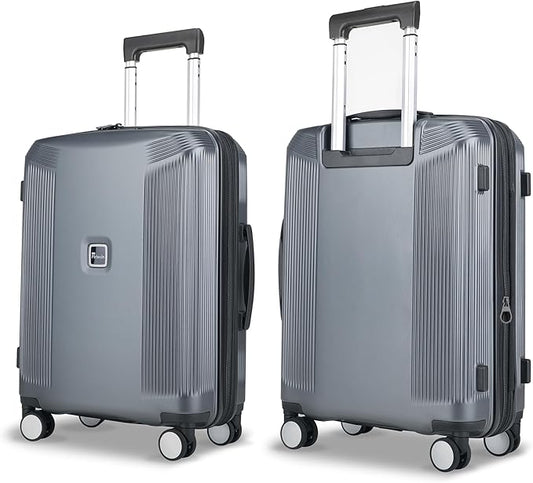 Pirtecin 20 Inch Lightweight Expandable Carry On Luggage, PC Hardside Suitcase with Spinner Wheels & TSA Lock, Grey