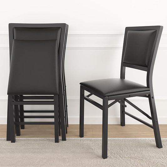 VECELO 4 Pack Folding Chairs with Cushion, Foldable Padded Seats with Heavy Duty Metal Frame for Kitchen/Dining/Living Roo...