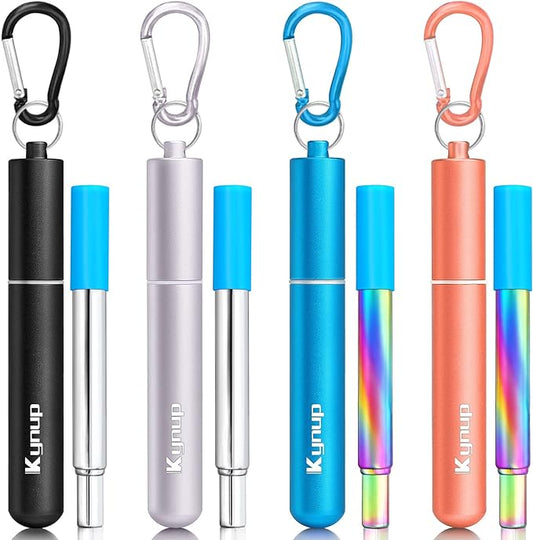 Kynup Reusable Metal Straws (4Packs), Collapsible Travel Drinking Straws with Cases, Cruise Ship Essentials, Cruise Must H...