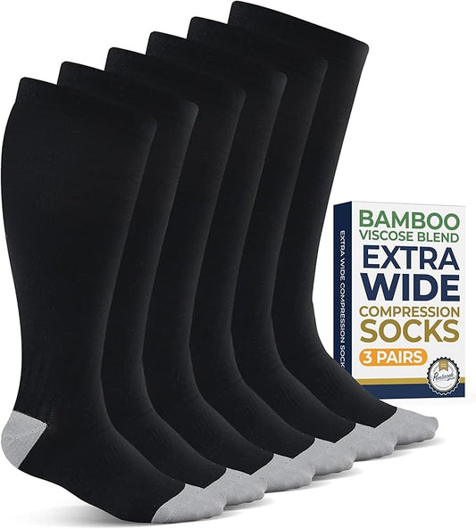 Pembrook 3 Pairs Plus Size Compression Socks Wide Calf - Bamboo Viscose Compression Socks for Women Wide Calf