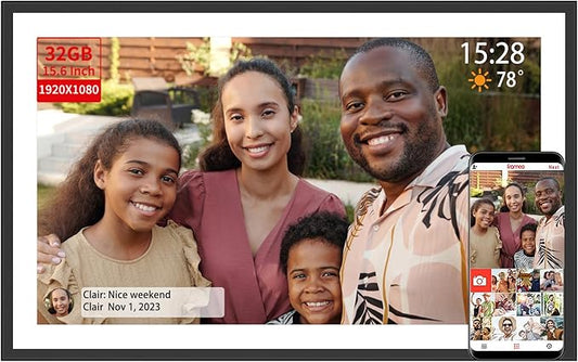 Frameo 15.6 Inch Large Digital Picture Frame WiFi Electronic Smart Digital Photo Frame 32GB 1920 * 1080 IPS Touch Screen W...