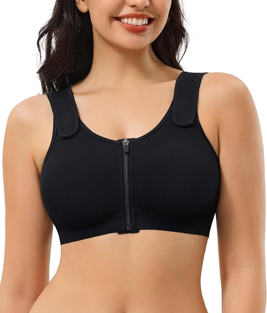 CYDREAM Zip Front Closure Wireless Bras for Women Full Coverage Post Surgery Compression Back Smoothing Comfort Adjustable