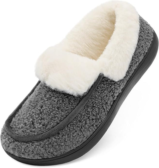 BARERUN Womens Slippers Fuzzy Collar Slipper Boots for Women Wide Toe House Shoes Moccasin Camping Travel Slippers with Ha...