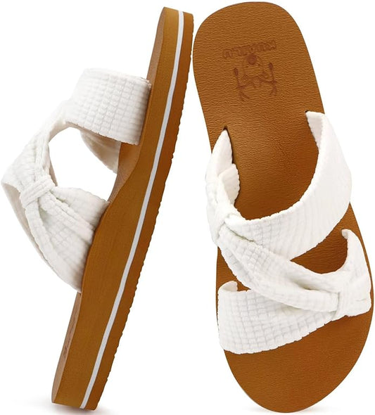 KuaiLu Womens Dressy Bow Sandals Arch Support Yoga Foam Cushion Comfortable Walking Slides Open Toe Summer Beach Indoor Ou...