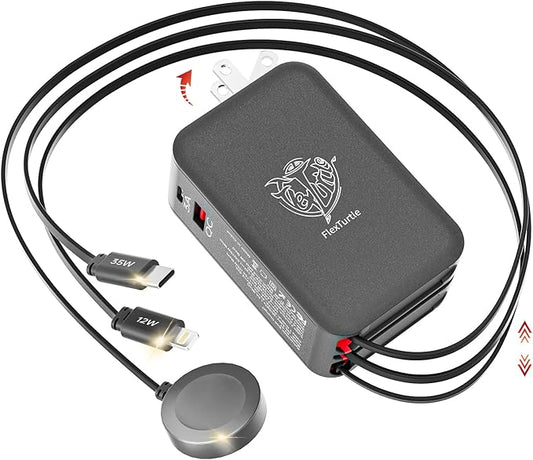 FlexTurtle Retractable Apple Watch Charger, 5 in 1 Travel Charging Station for Apple Devices, Retractable Chargers for Mul...