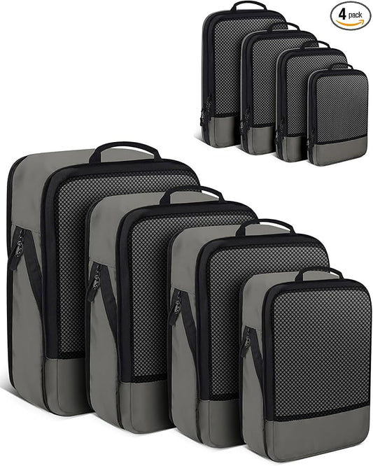 4 PCS Set Compression Packing Cubes for Travel, Lightweight Packaging Organizer Bags for Carry On Space Saving, Travel Ess...