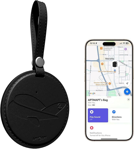 APTMAPT Smart Luggage Tag with Apple Find My, Genuine Leather Suitcase Tags w/ 2 ID Labels, TSA-Friendly, Travel Essential...