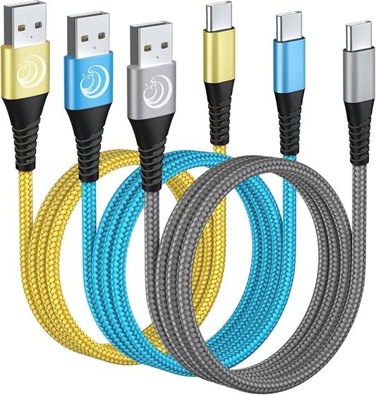 USB C Cable 10FT 3Pack Fast Charging Nylon Braided Long Type C Charger Cable for Samsung Galaxy S24 S23 S22 S21 S10 S9 S8 ...