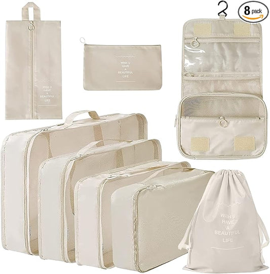 Xducom 8 Set Packing Cubes, Travel Luggage Packing Organizers (Beige)