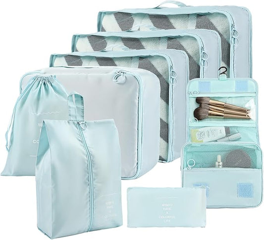8 Set Compression Packing Cubes for Travel Essentials,Suitcase Organizer Bags, Carry-On Luggage Accessories with Laundry &...