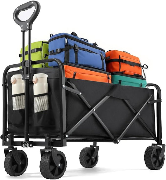 PASAMIC Collapsible Wagon 220 lbs, Heavy Duty Wagon Carts Foldable, Portable Wagons for Groceries, Beach Cart with All-Ter...
