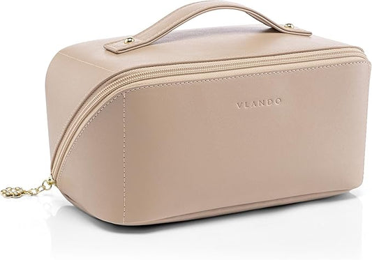 Vlando Makeup Bag,Large Capacity Travel Toiletry Bag,Cosmetic Bags for Women PU Leather Waterproof Portable Pouch with Div...