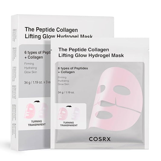 COSRX Pink Peptides Collagen Lifting Glow Hydrogel Face Masks Skincare 3 EA, Collagen Face Mask, Travel Essentials, Overni...