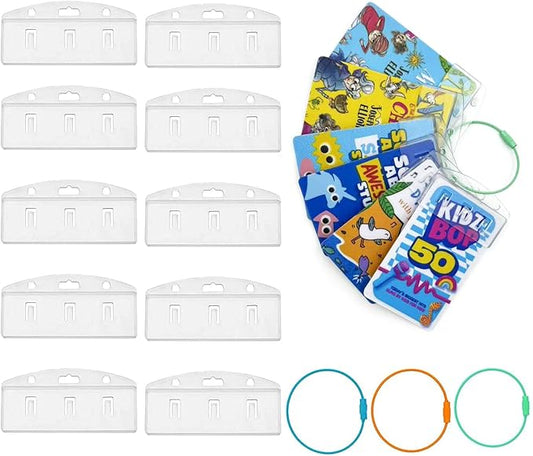 10 Pack Half Card Badge Holder for Yoto Cards 3 Ring Loops Removable Card Holder with Grippers Kids Travel Carrier Heavy D...