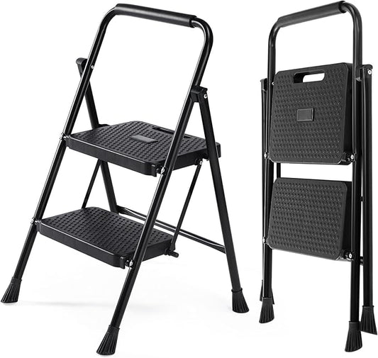 DUMOS Step Ladder, 2 Step Stool Foldable with Anti-Slip Pedal 800lbs Capacity Sturdy Steel Ladder, Portable Heavy Duty Ste...