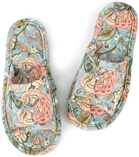 LOOPUINHOM Floral Velvet House Slippers for Women, Lightweight Open Toe Washable Portable Foldable Comfortable Guest Hotel...