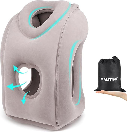 Maliton Inflatable Travel Pillow for Airplane Comfortable Sleeping to Relieve Neck and Shoulder Pain, Support Head Inflata...