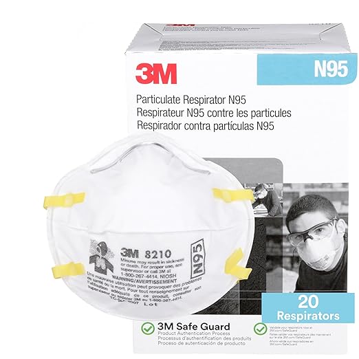3M 8210 Particulate Respirator, N95, Pack of 20 Disposable Respirator, NIOSH APPROVED, Two-Strap Cup Style Design, Lightwe...