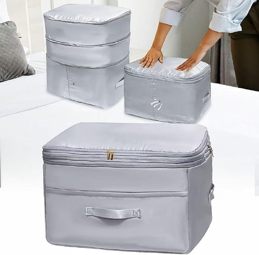 Ultra Space Saving Self Compression Organizers, Double Zipper Compression Packing Cubes for Bedding, Comforter Storage Bag...