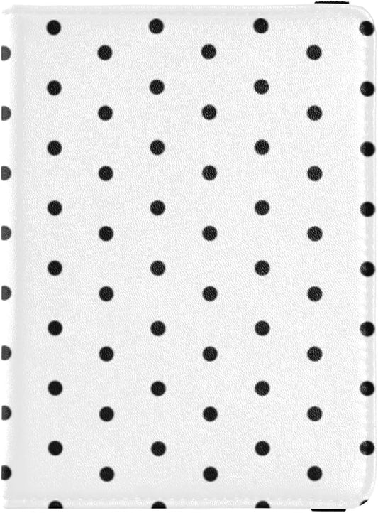 White Background Black Polka Dots Leather Passport and Vaccine Card Holder Combo Travel Documents Organizer Protector Pass...