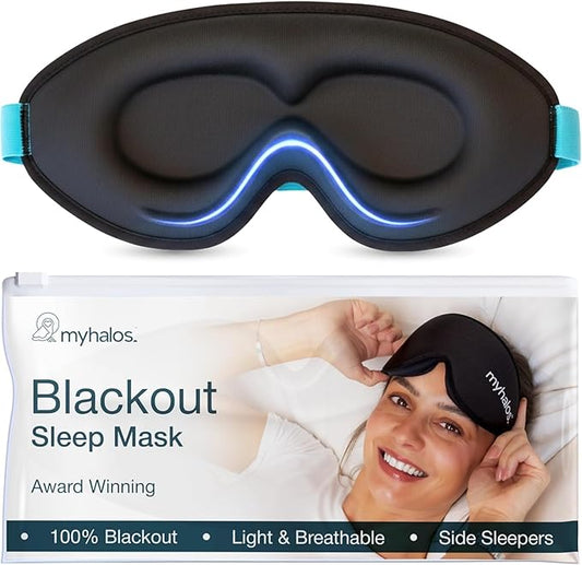 MyHalos® Sleep Mask – 3D Blackout Eye Mask for Women & Men, Side Sleepers, Zero Pressure Memory Foam Eyelash Friendly, Bre...