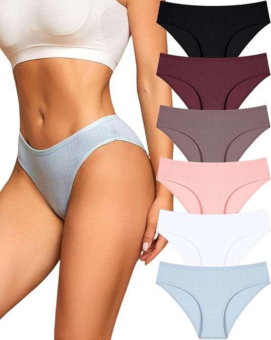 FINETOO Cotton Underwear for Women Sexy Low Rise Ribbed Hipster Breathable Soft Womens Bikini Girls Panties Cheeky S-3XL