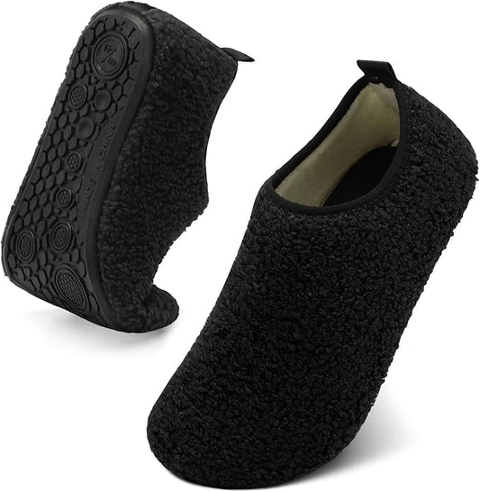 QFH Womens & Mens Cozy House Slippers - Portable Travel Shoes with Flexible Rubber Sole & Soft Velvet Lining