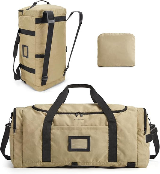 BAGSAMRT 60L Foldable Duffle Bag for Travel, Large Travel Duffel Bag for Men, 4 in 1 Travel Backpack, Carry on Weekender B...