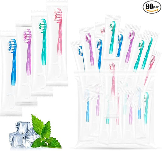 Aecsze 5 in 1 Disposable Mini Toothbrushes Travel Size with Toothpaste, Floss, Pick & Tongue Scraper, Individually Wrappe...