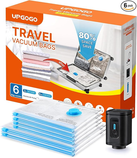 UPGOGO Travel Vacuum Bags Combo 6 Pack - Space Saver Vacuum Storage Bags for Clothing and Luggage