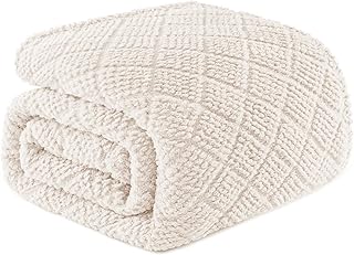 Whale Flotilla Fuzzy Fleece Queen Size Blanket for Bed, Soft Fluffy Jacquard Waffle Blankets for All Season, Lightweight a...