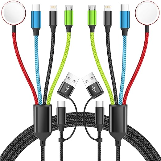 Travel Essentials 4 in 2 Multi Charging Cable for Apple iWatch Charger, USB A/USB C Multiple Charger Cord for iWatch Ultr...