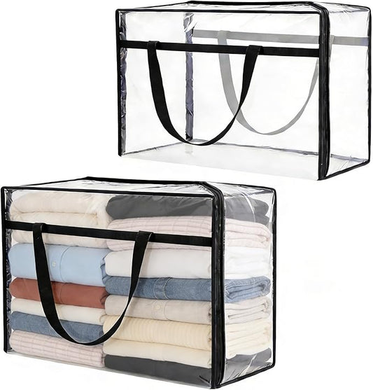 Nozefy 60L Clear Storage Bags Plastic Blanket Storage Bag Foldable Moving Organizers Containers with Zipper for Bedding Bl...