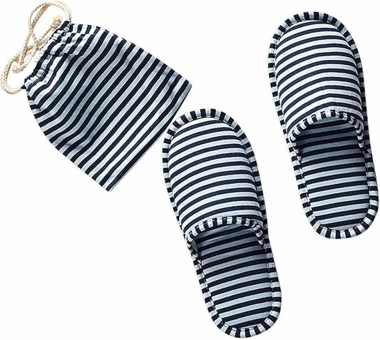 Portable Spa Slippers Non-disposable Foldable Guest Cotton Indoor House Shoes Stripes Non-Slip Washable Travel Hotel Slipp...
