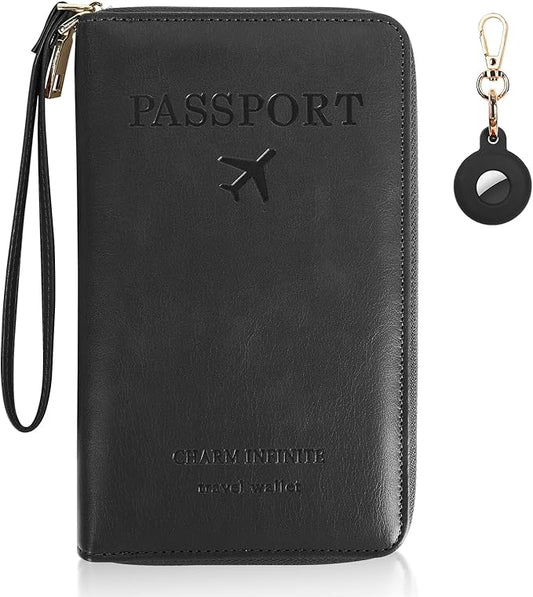 Playexen Passport Holder Wallet with Tracker Case, RFID Blocking PU Leather Passport Cover, Travel Document Organizer Wall...