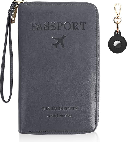 Playexen Passport Holder Wallet with Tracker Case, RFID Blocking PU Leather Passport Cover, Travel Document Organizer Wall...