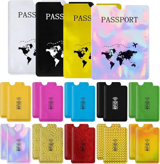 OUZRETUCU RFID Blocking Sleeves Set of 24, 20 Credit Card Protector Sleeves & 4 Protective Passport Holder for travel Wome...