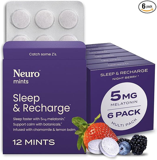 Neuro Sleep & Recharge Meltaway Mints - Contains Melatonin 5mg, Chamomile & Elderberry - Travel Aid for Nighttime Relaxati...