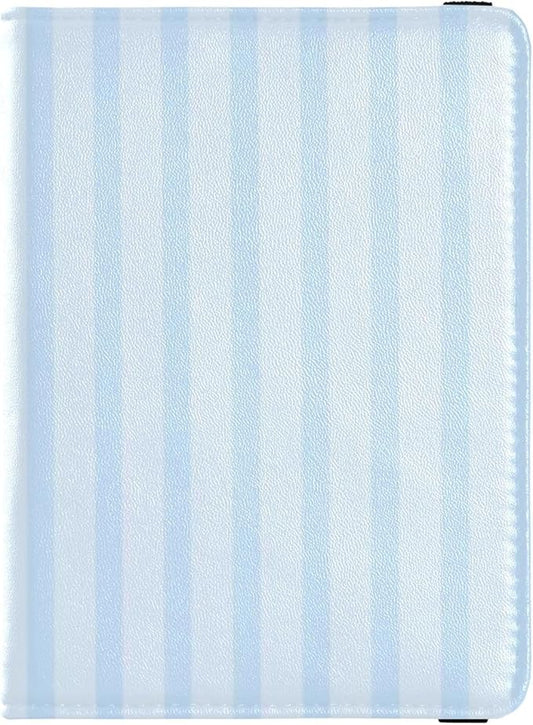 Blue Vertical Stripes Leather Passport and Vaccine Card Holder Combo Travel Documents Organizer Protector Passport Holder ...