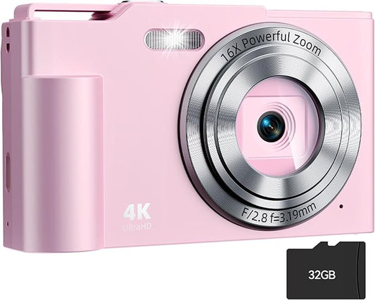 Krlun Digital Camera, FHD 4K Digital Point and Shoot Camera with 16X Zoom Anti Shake, 48MP Compact Small Camera with 32GB ...