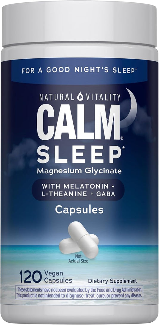 Natural Vitality Calm Sleep Magnesium Supplement, Melatonin & Magnesium Citrate, Sleep Aid Capsules, Gluten Free, Vegan, N...