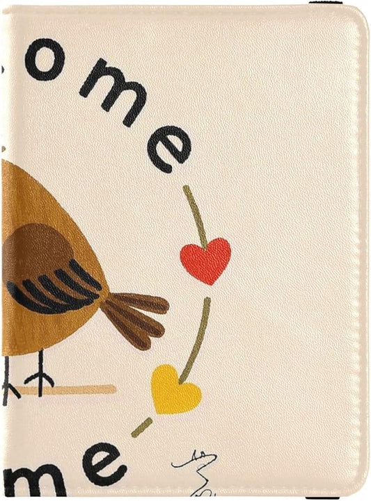 Welcome Home Cute Cartoon Bird Leather Passport and Vaccine Card Wallet Combo Travel Passport Wallet With Vaccination Card...