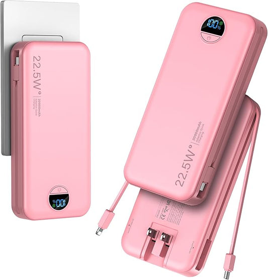aonidi 20000mAh Ultra-Portable-Charger-Power-Bank PD20W with Built in Cables&AC Wall Plug,Fast Charging Cell Phone Charger...