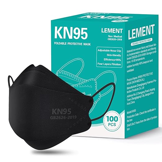 LEMENT KN95 Face Masks 100 Pack,Breathable Black Disposable Face Masks For Adult,Teenager