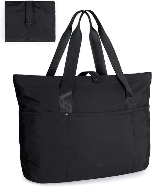 BAGSMART Tote Bag for Women, Foldable Tote Bag With Zipper Travel Large Shoulder Bag Handbag for Work-16.5''l X 6''wx 14''h